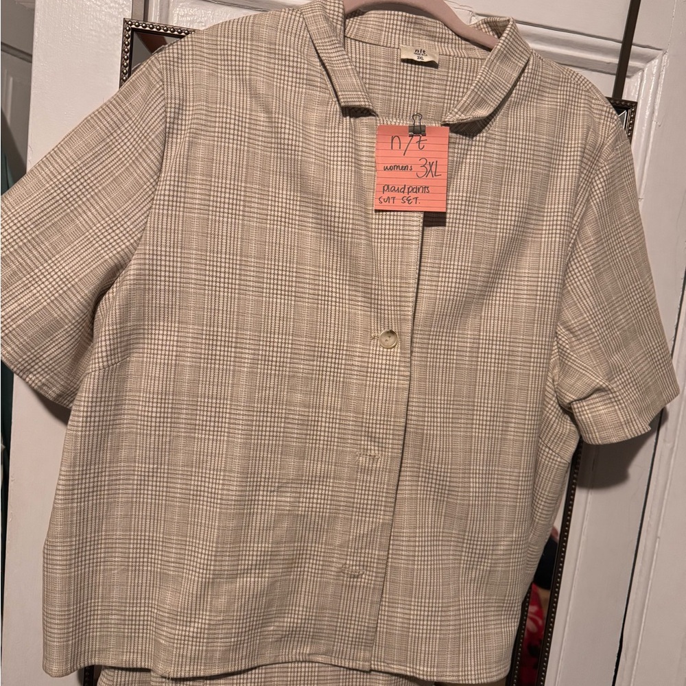 Cream and tan plaid suit set